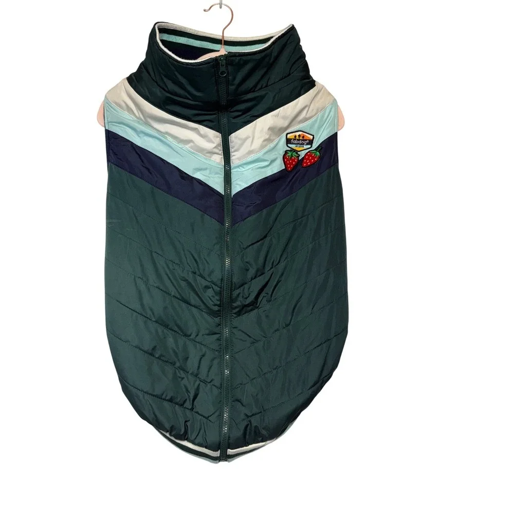 Fabdog Green Chevron Quilted Fleece Lined Dog Puffer Vest Sz 24 Strawberry Patch